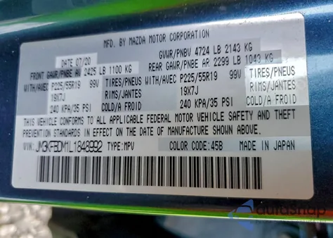 2020 Mazda Cx-5 Grand Touring z USA, uszkodzony, nr VIN JM3KFBDM1L1848992